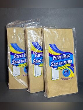 Lot of 3 Greenbrier 90ct Disposable Brown Paper Lunch Bags Sacs 5 1/8 x 10 5/8"